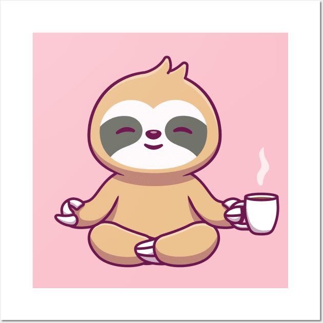 Cute Sloth Yoga Holding Coffee Wall Art by Catalyst Labs